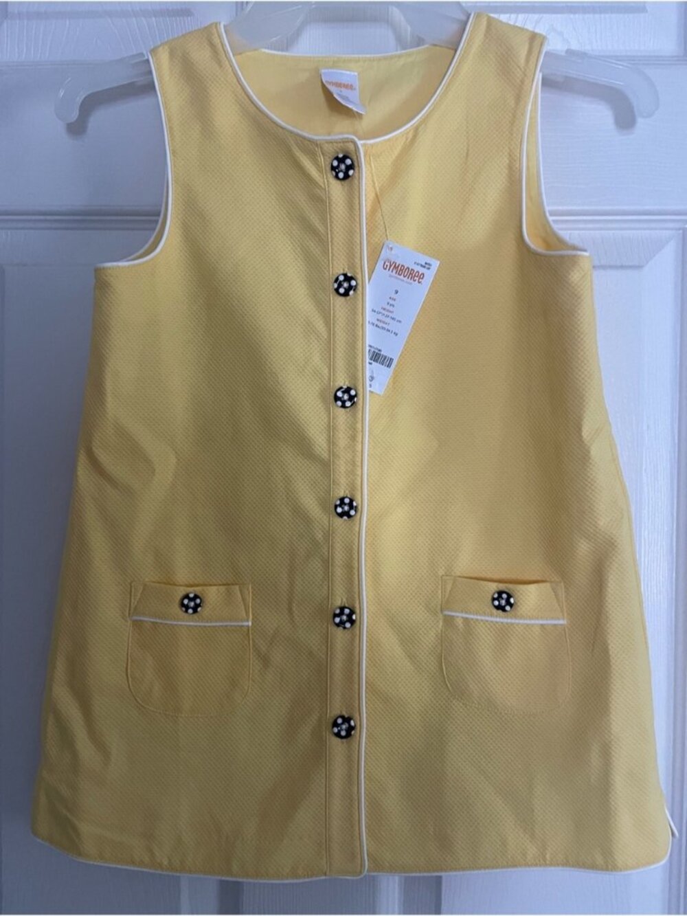 NWT Gymboree Bright Yellow Sleeveless Dress with Black Polka Dot Buttons 9 years
